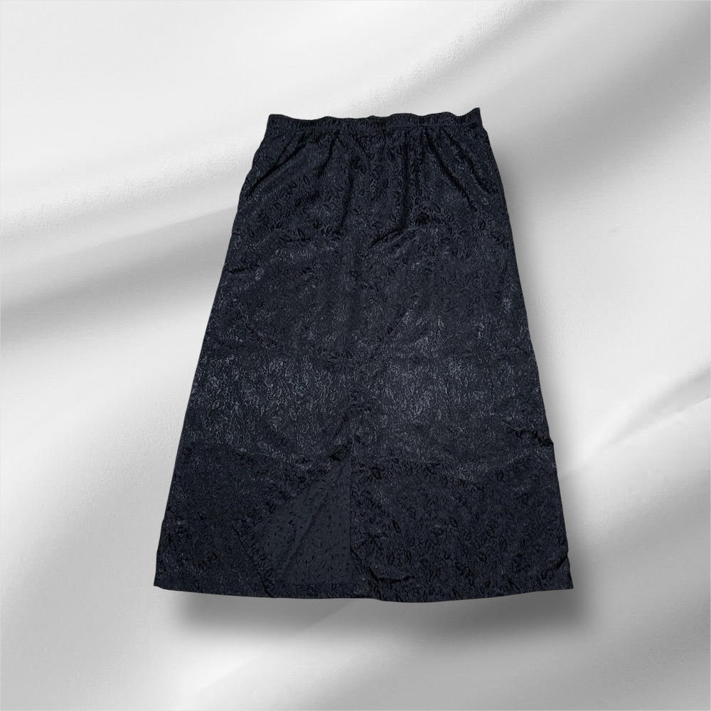KATHIE LEE Collection Maxi Skirt Womens L 12/14 Black Textured Pull On Slit